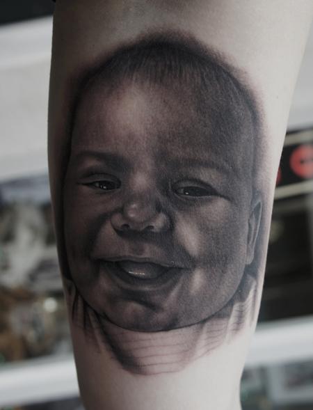 Tattoos - Black and Gray Baby Portrait Tattoo - 61730